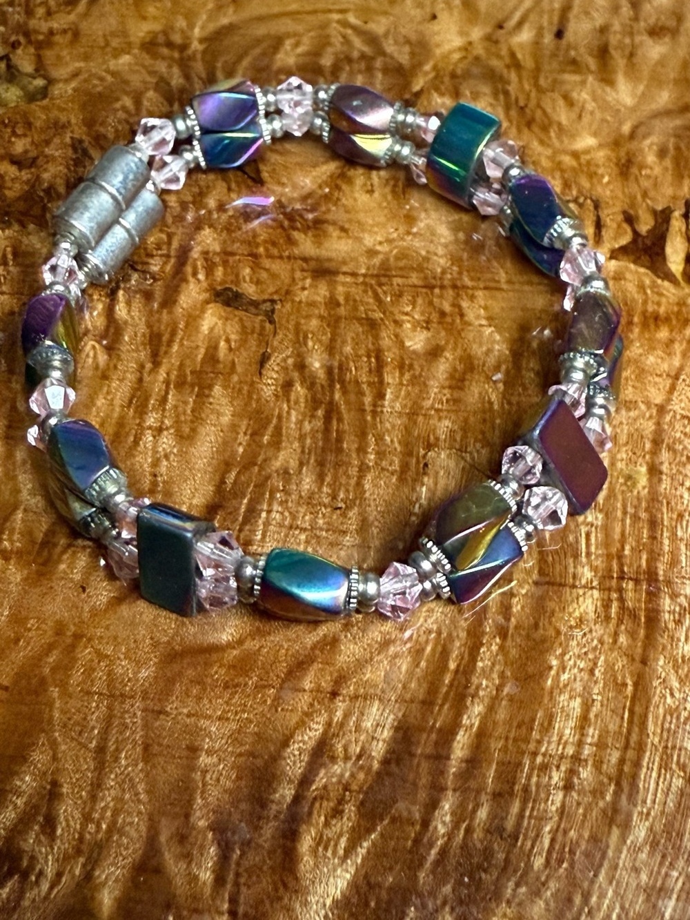 Double strand rainbow hematite magnetic bracelet